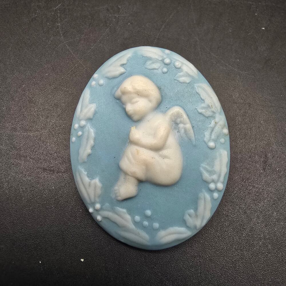 KD DK Blue Jasperware Angel Brooch Wedgewood Style Vintage Jewelry